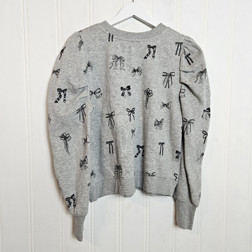 Anthropologie Casual Chic Gray Bow-Print Puff-Sleeve Sweatshirt - Picture 9 of 16